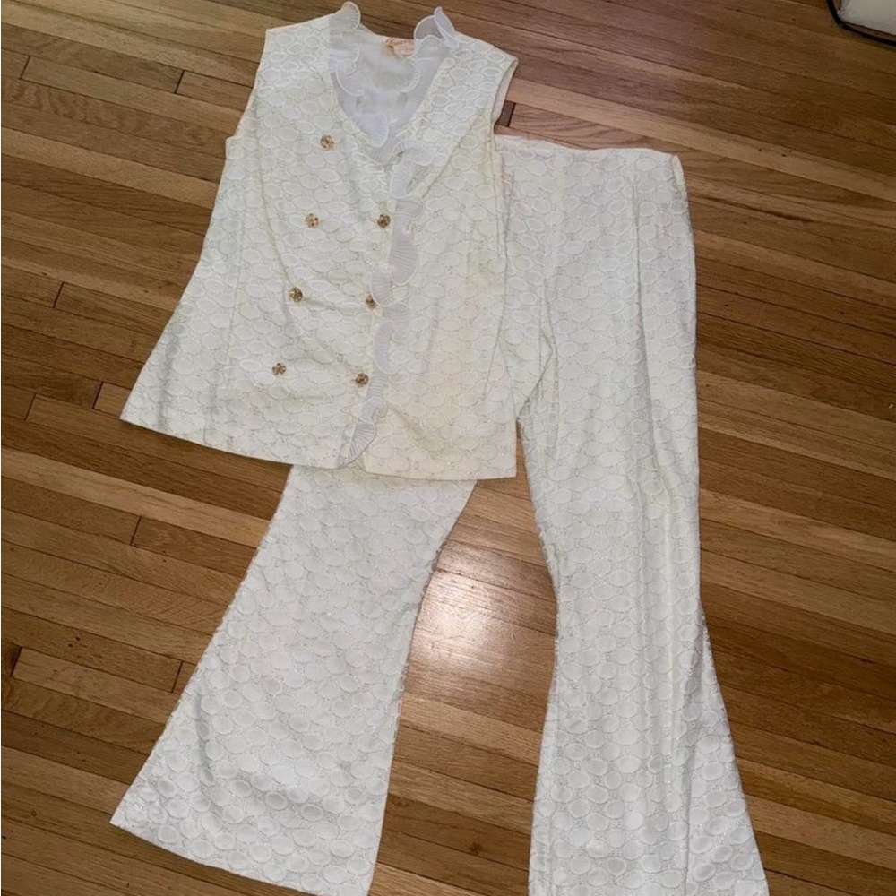 Vintage 60’s white lurex vest and bell bottoms set
